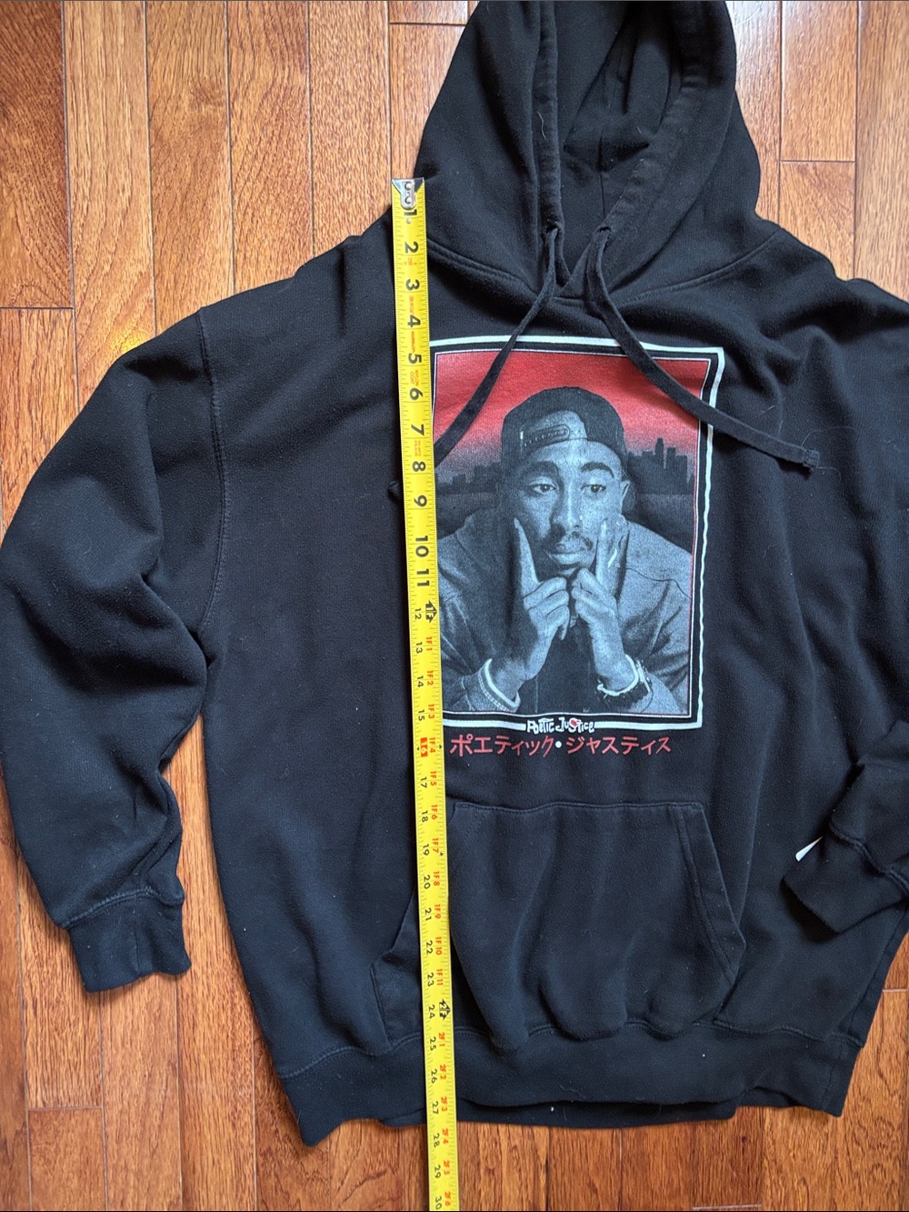 Poetic Justice Black 2Pac Hoodie with Checker Sleeve Size Large - Picture 6 of 8